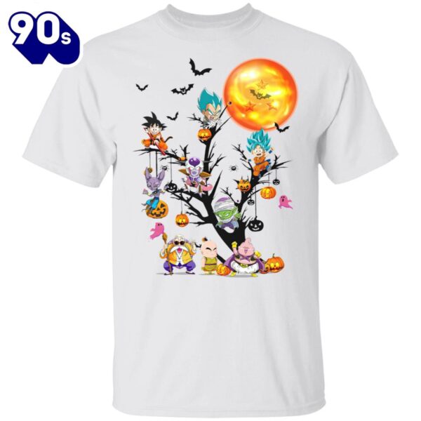 Halloween 2024 Son Goku Dragon Ball Character On The Halloween Moon Tree T-Shirt, Ls, Hoodie