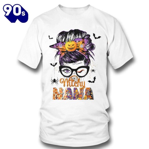 Halloween 2024 Witchy Nana Halloween Skull Witch Mom Messy Bun