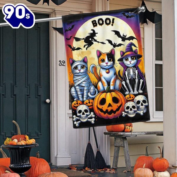 Halloween  Halloween Black Cat Boo Spooky Pumpkin Flag, Halloween Garden Flags