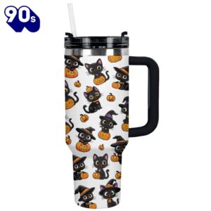 Halloween Black Witch Cat Custom Stanley Cup 40 Oz Tumbler With Handle