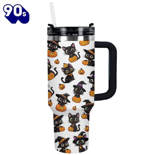 Halloween Black Witch Cat Custom Stanley Cup 40 Oz Tumbler With Handle