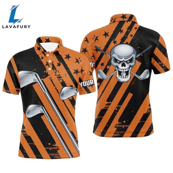 Halloween Golf Skull Orange And Black Golf Clubs Mens Golf Polo Shirt Custom Team  Mens  Gift Christmas