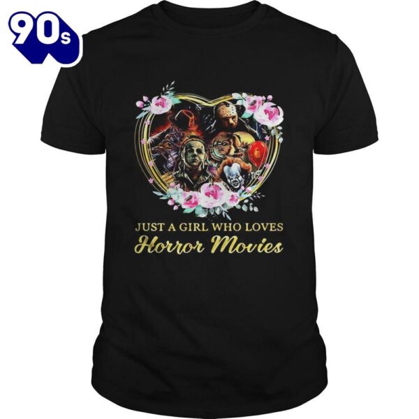 Halloween Just A Girl Who Loves Horror Movies Flowers Heart Shirts