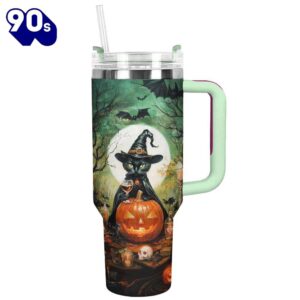 Halloween Witchy Black Cat Custom Stanley Cup 40 Oz Tumbler With Handle