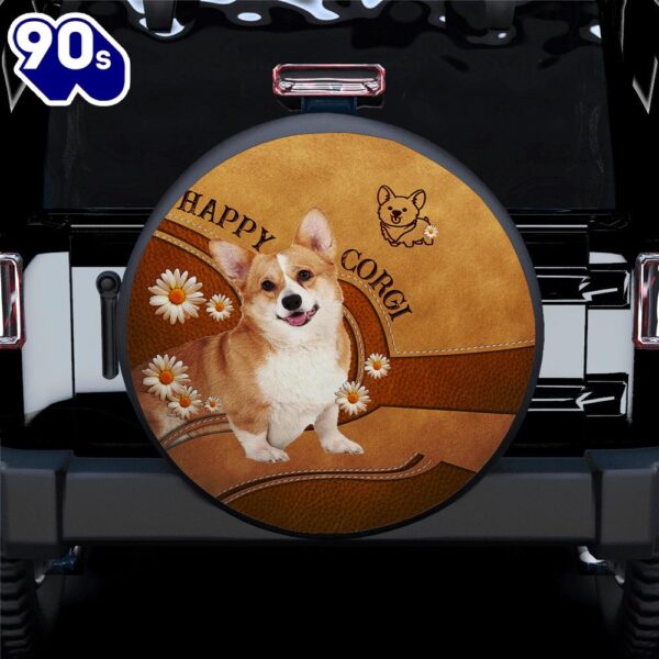 Happy Corgi Dog Car Spare Tire Covers Gift For Campers