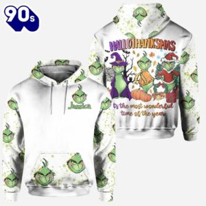 Happy Hallothanksmas - Personalized Grinch Christmas Hoodie and Leggings