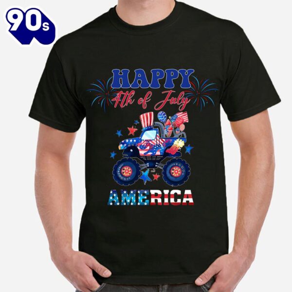 Happy July 4th Monster Truck USA American Flag Classic Unisex T-Shirt Gildan