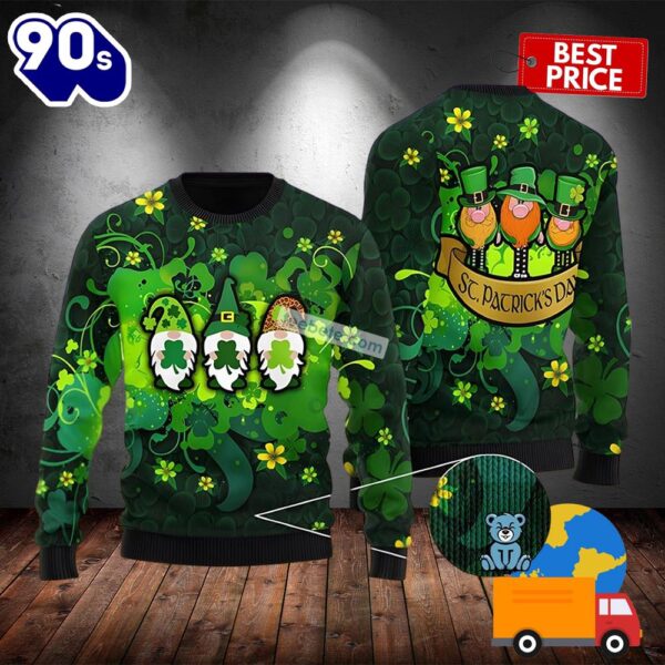 Happy Sant Patrick Day With Lucky Gnomes Green Naughty Ugly Sweater 2025