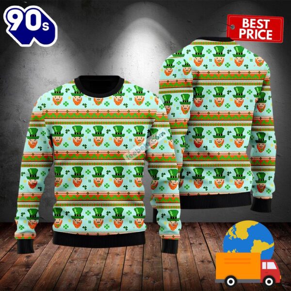 Happy St Patricks Day With Leprechauns Green Womens Ugly Sweater 2025