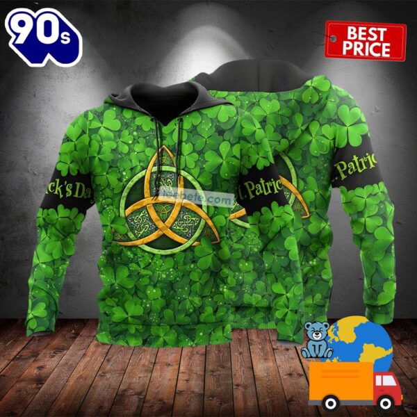 Happy St Patricks Day With Shamrock Symbol Green 3D Horror Hoodie 2025