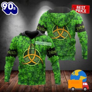 Happy St Patricks Day With Shamrock Symbol Green 3D Horror Hoodie 2025