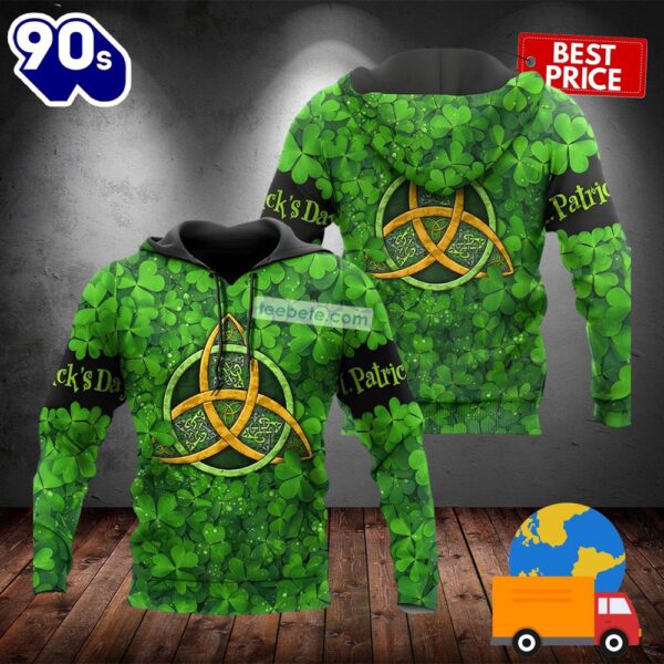 Happy St Patricks Day With Shamrock Symbol Green 3D Horror Hoodie 2025