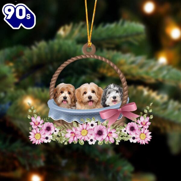 Havanese Dogs In The Basket Ornament, Gift For Christmas