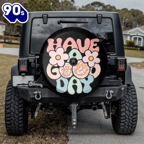 Have A Good Day Retro Smiley Face Flower Spare Tire Cover – Religious Christian Spare Tire Cover Car Decor