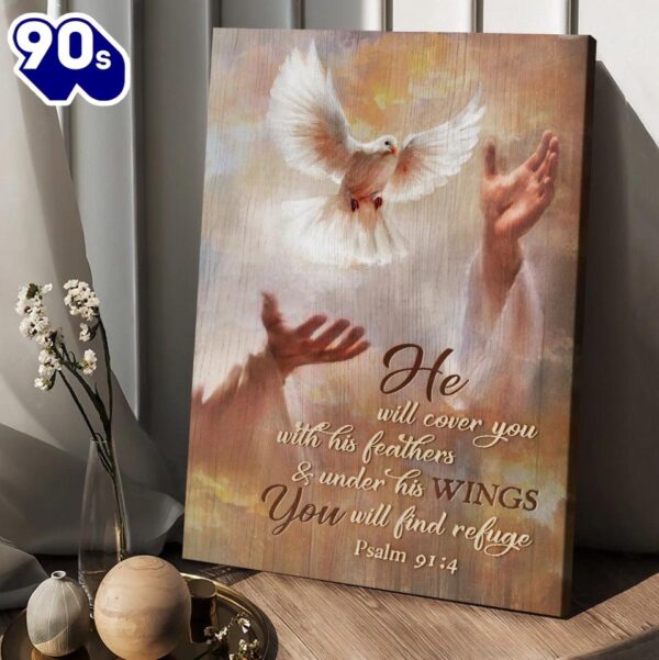 He Will Cover You With His Feathers Canvas Beautiful Dove Drawing Jesus’s Hand Canvas Posters   Poster Gift Christmas