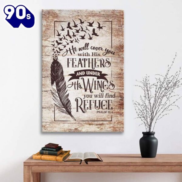 He Will Cover You With His Feathers Psalm 914 Bible Verse Canvas Art    Poster Gift Christmas