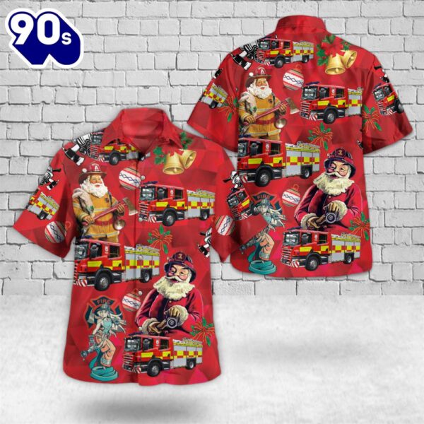 Hereford and Worcester Fire and Rescue Service Scania Ultra Heavy Rescue Pump Christmas Hawaiian Shirt