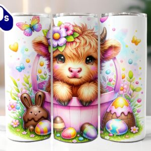 Highland Cow Easter 20 oz Skinny Tumbler, Easter Tumbler