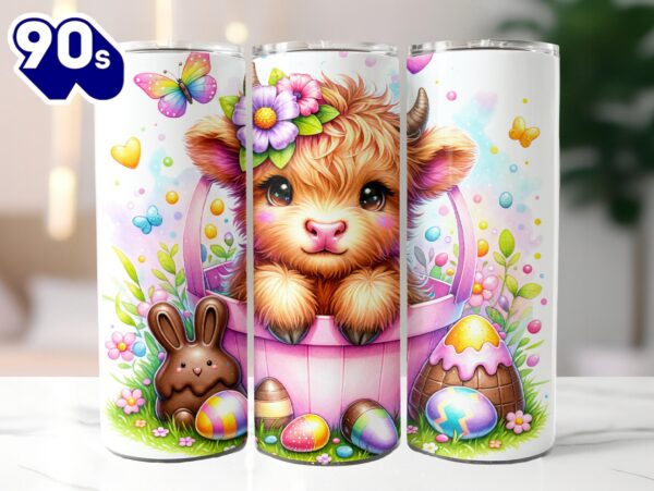 Highland Cow Easter 20 oz Skinny Tumbler, Easter Tumbler