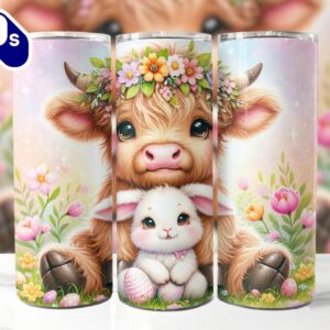 Highland Cow Easter Bunny 20 Oz Skinny Tumbler , Highland Cow Tumbler, Easter Tumbler