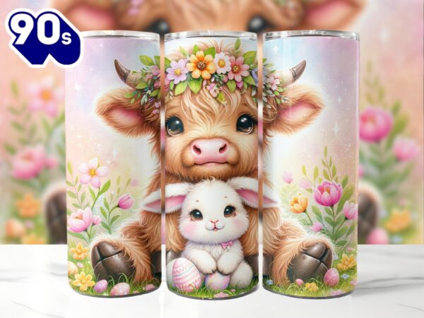 Highland Cow Easter Bunny 20 Oz Skinny Tumbler , Highland Cow Tumbler, Easter Tumbler