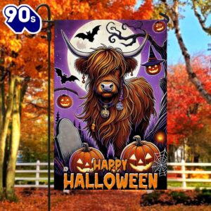 Halloween Highland Cow Halloween Flag,…