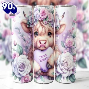 Highland Cow Valentines 20 Oz Skinny Tumbler, Highland Cow Tumbler, Valentine Tumbler