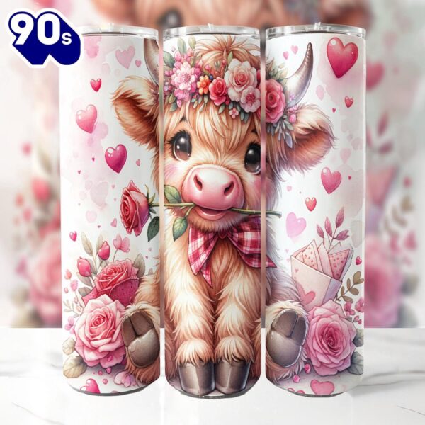 Highland Cow Valentines Day 20 Oz Skinny Tumbler, Highland Cow Tumbler, Valentine Tumbler