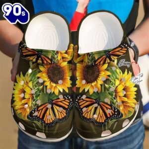 Hippie Personalized Butterfly Sunflower Clog…