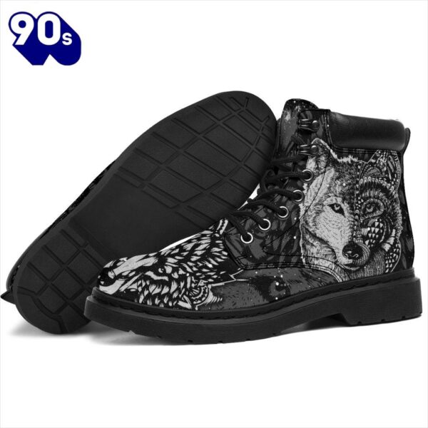 Hippie Wolf Leather Boots Shoes Gift Idea For Wolf Lover