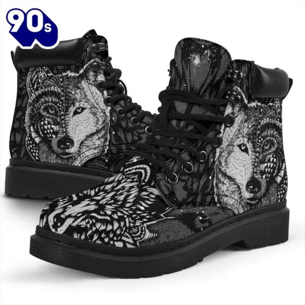 Hippie Wolf Leather Boots Shoes Gift Idea For Wolf Lover