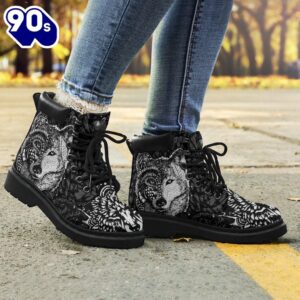 Hippie Wolf Leather Boots Shoes Gift Idea For Wolf Lover