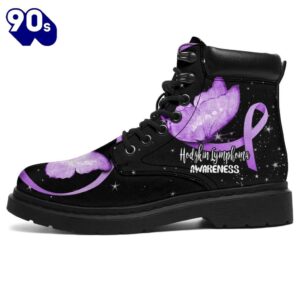 Hodgkin Lymphoma Cancer Awareness Leather Boots Ribbon Shoes