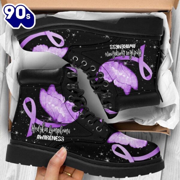 Hodgkin Lymphoma Cancer Awareness Leather Boots Ribbon Shoes