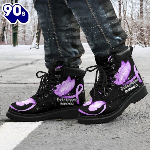 Hodgkin Lymphoma Cancer Awareness Leather Boots Ribbon Shoes