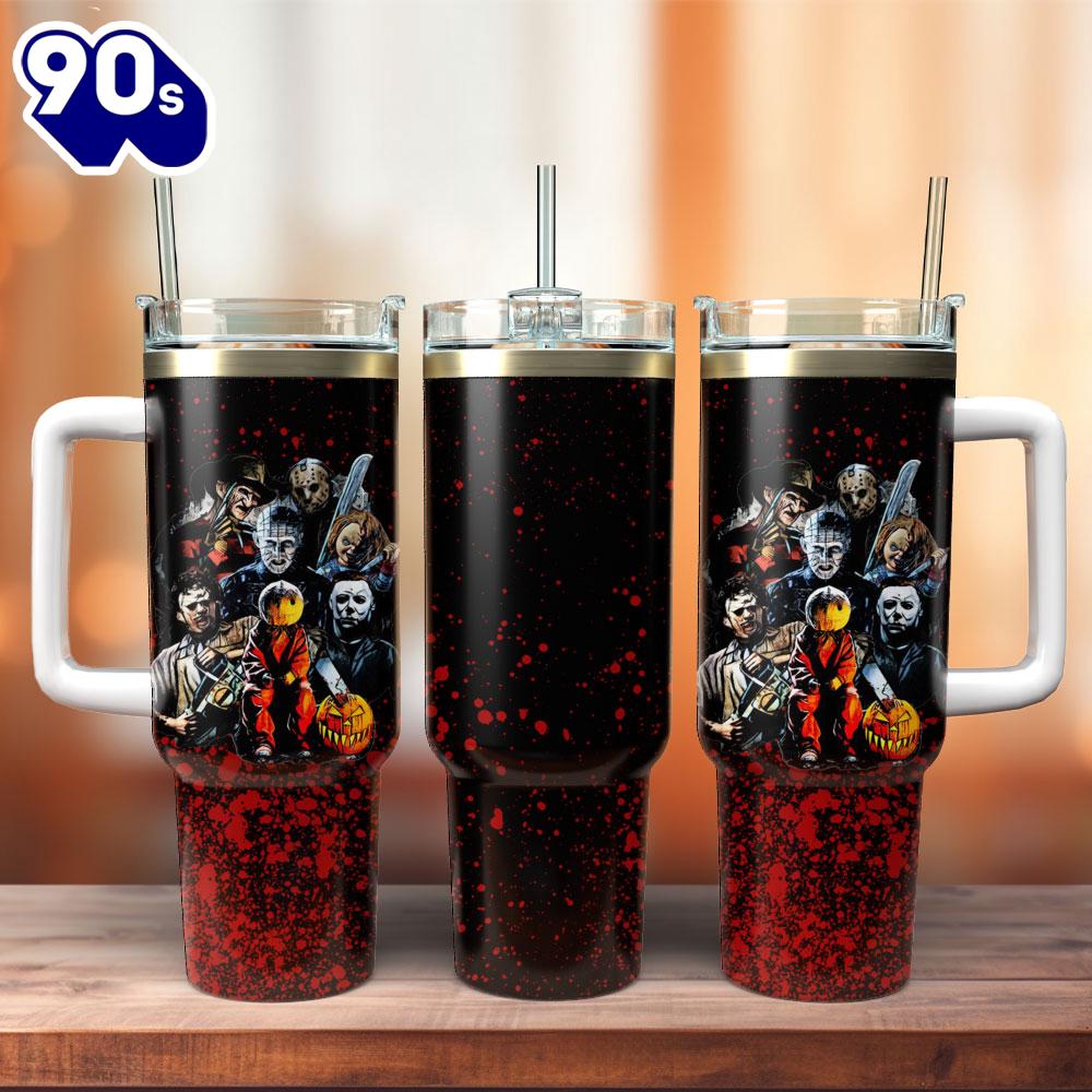 Horror Movie Characters Custom Stanley Quencher 40oz Stainless Steel Tumbler With Handle 1 For Fans Horror Movie Characters Custom Stanley Quencher 40oz Stainless Steel Tumbler With Handle 1 For Fans