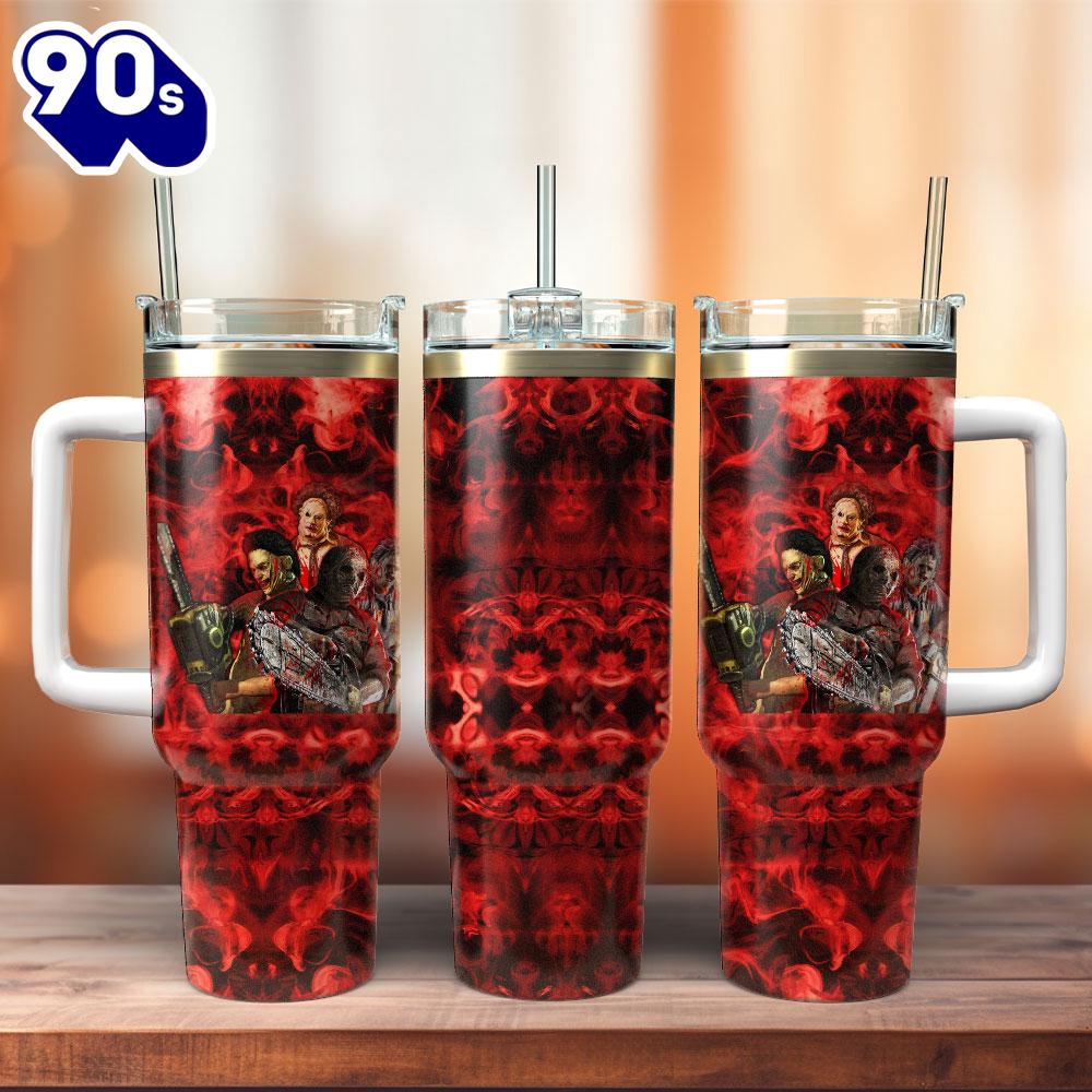Horror Movie Characters Movie Custom Stanley Quencher 40oz Stainless Steel Tumbler With Handle For Fans Horror Movie Characters Movie Custom Stanley Quencher 40oz Stainless Steel Tumbler With Handle For Fans