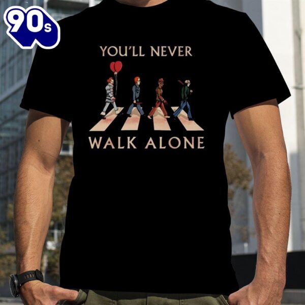 Horror Movies Characters Abbey Road Yous’ll Never Walk Alone Halloween 2024 T-Shirts