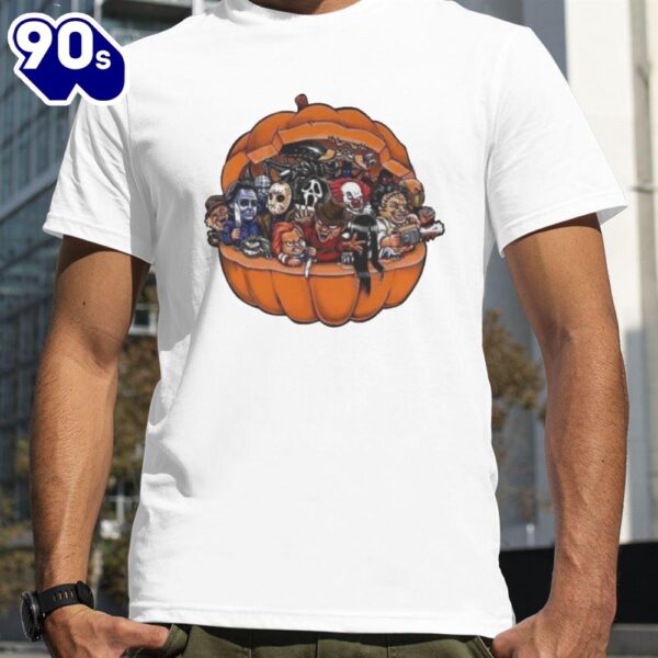 Horror Movies Characters In Pumpkin Halloween 2024 Shirts