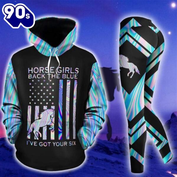 Horse Girls Back The Blue All Over Print Leggings Hoodie Set Outfit For Women Gift Xmas