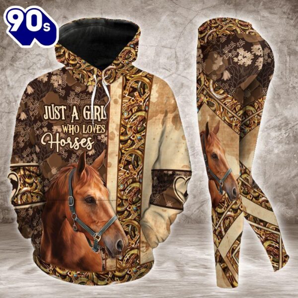 Horse Just A Girl Who Loves Horses All Over Print Leggings Hoodie Set Outfit For Women Gift Xmas