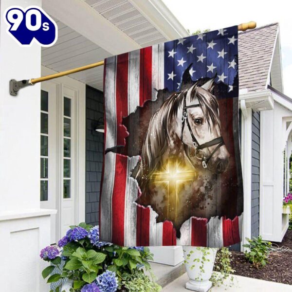 Horse Stand With God Christian Cross American Flag – Christian Flag  Decorate For Christmas