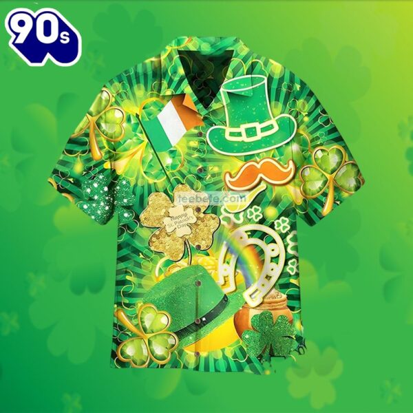 Horseshoe Shamrock St Patricks Green Surf Hawaiian Shirt 2025