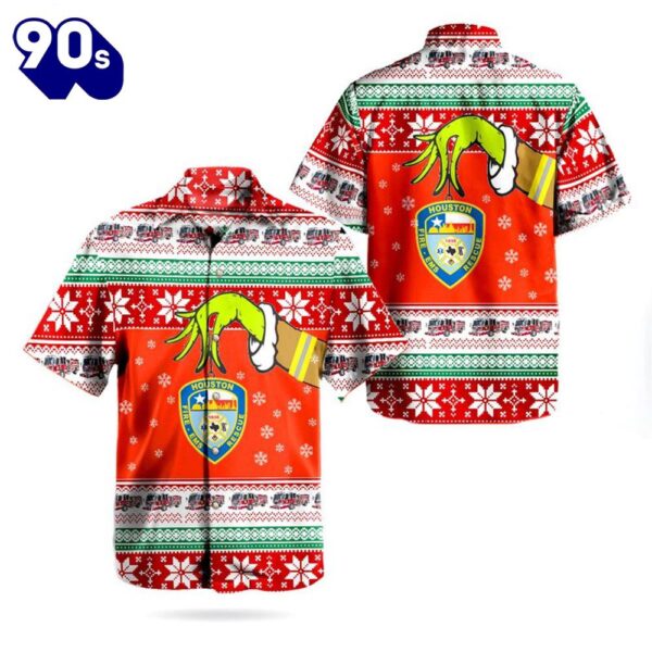 Houston Fire Department Fire Engine Ugly Christmas Hawaiian Shirt