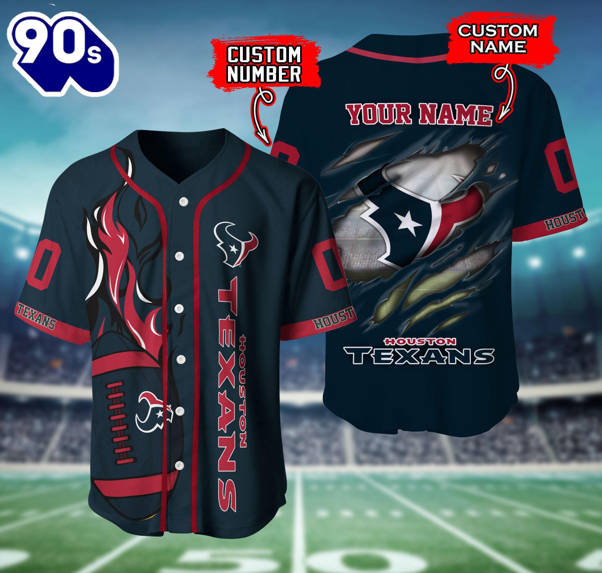 Houston Texans NFL 3D Personalized Baseball Shirt For Fans Houston Texans NFL 3D Personalized Baseball Shirt For Fans