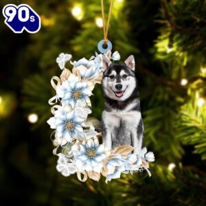 Husky Flowers Moon Ornament, Gift…