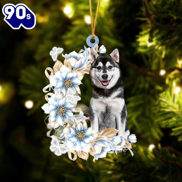 Husky Flowers Moon Ornament, Gift For Christmas