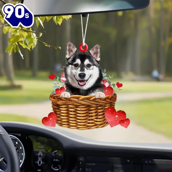 Husky With Rose & Heart Ornament, Gift For Christmas