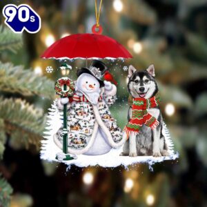 Husky With Snowman Christmas Ornament,…