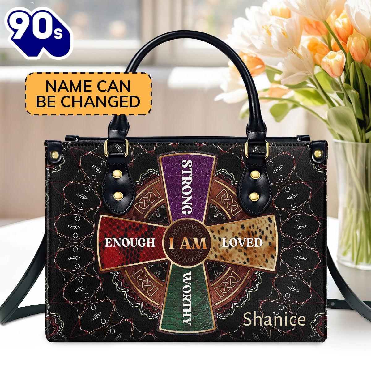 I Am Custom Name Leather Handbags For Women, Christian Bags Gift For Women Christmas I Am Custom Name Leather Handbags For Women, Christian Bags Gift For Women Christmas